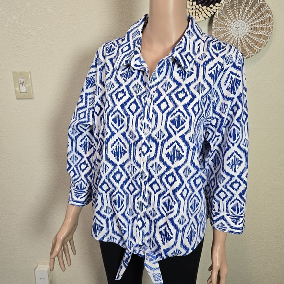 Chicos Xl Geometric Print Women's Top 3/4 Sleeve - Picture 11 of 12